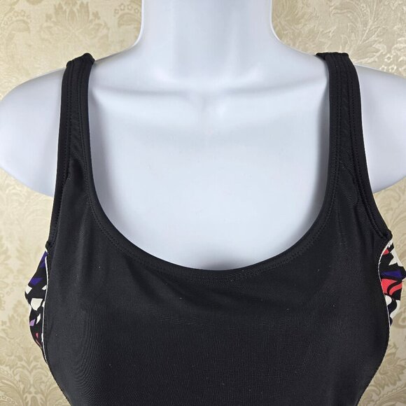 Catalina Size XL (16-18) One Piece Swimsuit Black with Patterned Side Panels - Picture 2 of 11